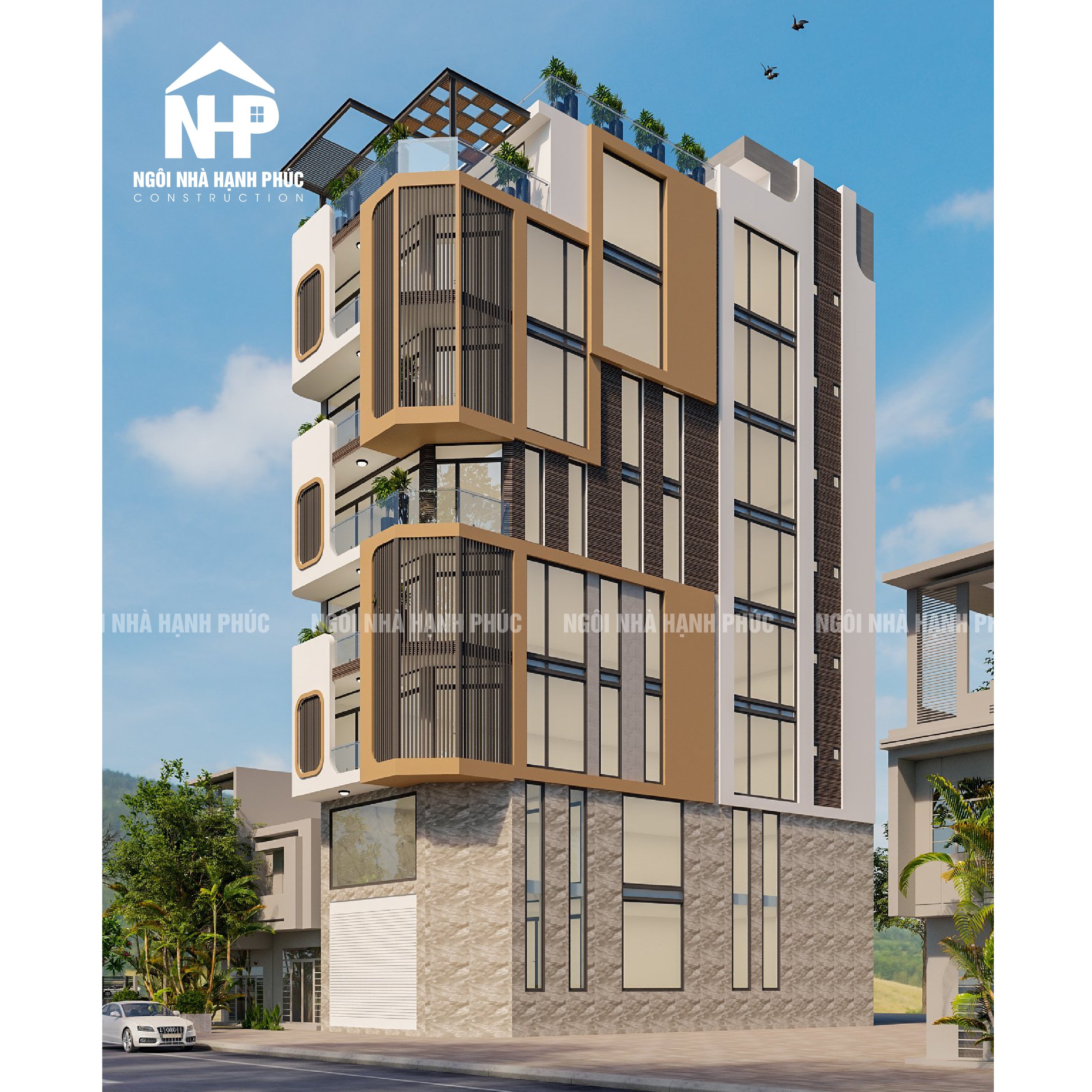 VĂN PHÒNG LÀM VIỆC 8 TẦNG + HẦM +SÂN THƯỢNG