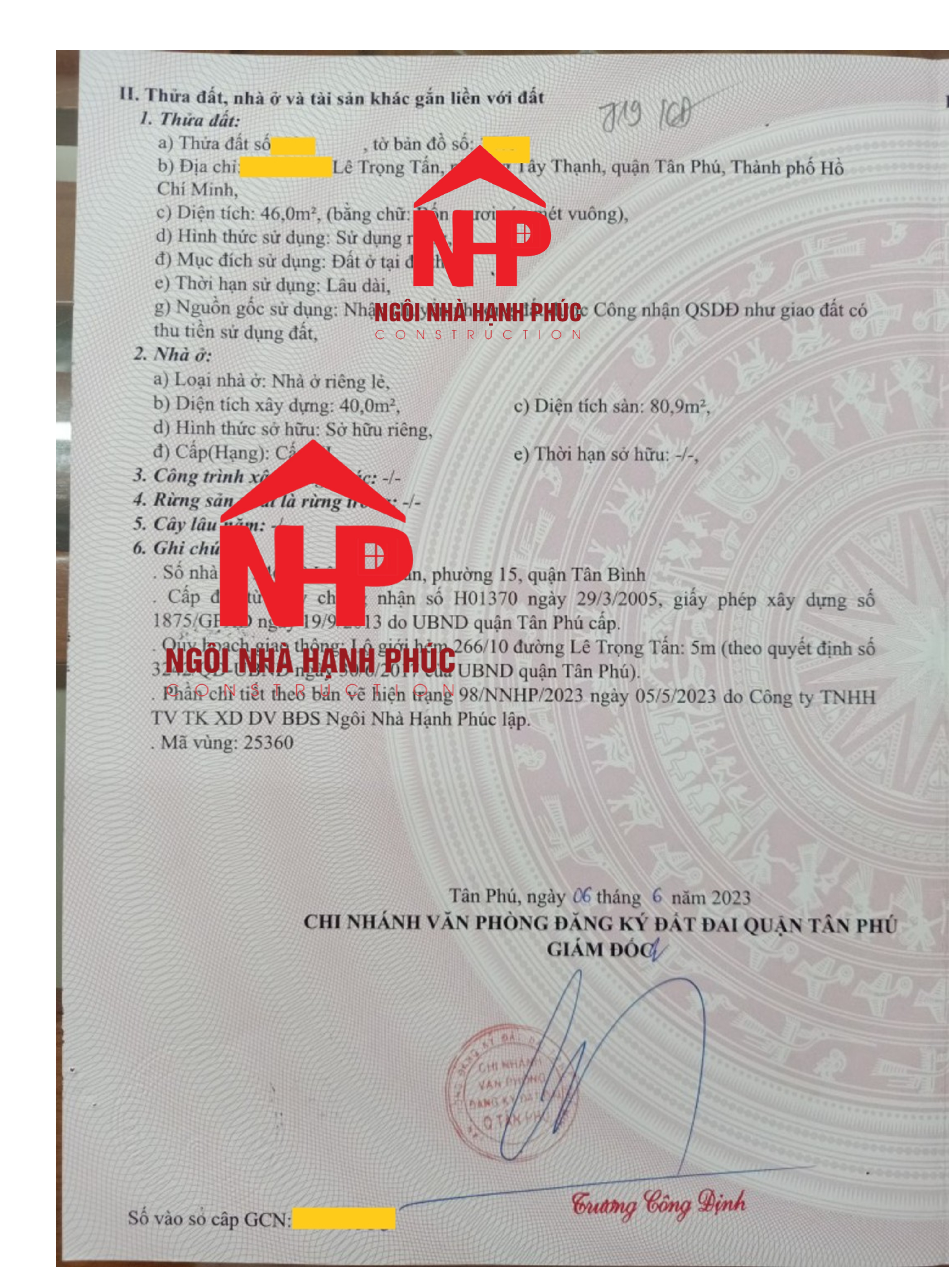 Hoàn thành hồ sơ Hoàn công cấp đổi GCN – Sổ hồng trao tay 08/06